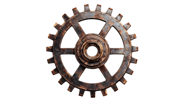 Rusty cogwheel showcasing industrial design.