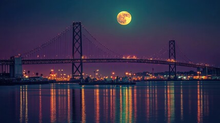 Obraz premium Vincent Thomas Bridge: Illuminated Suspension Bridge at Twilight in San Pedro, California