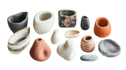 Unique handmade ceramic vases in various shapes.