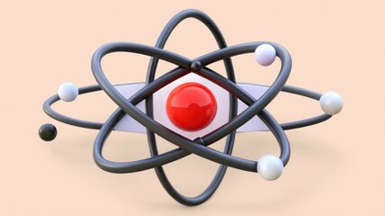 Education Technology 3D illustration concept. 3D model of an atom with orbiting electrons and a central nucleus.
