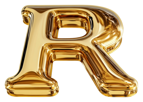 Creative golden letter r sculpture modern isolated on transparent background - Powered by Adobe