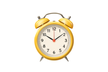 Yellow alarm clock showing twelve oclock time management wake up