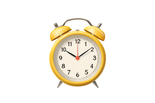 Yellow alarm clock showing twelve oclock time management wake up