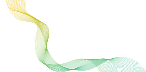 Green white wave line isolated on white background,  abstract wave line design element, colorful background, design element is a  colored wave line template, Soothing flow yellow or green wave line.