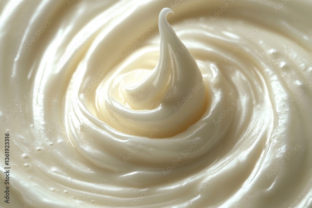 Poster creamy texture of freshly whipped frosting swirls in a mixing bowl during baking session