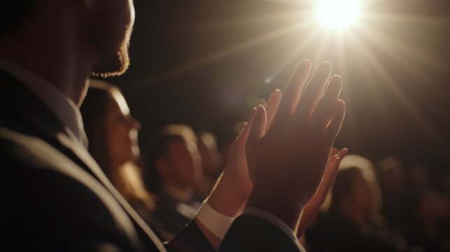 Applause at Darkened Venue with Spotlights and Engaged Audience