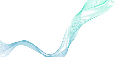Abstract flowing light blue wave lines on white background, abstract technology wavy curve lines background, transparent illustration modern swirling wave lines colorful design.