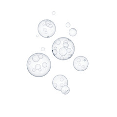 Set of bubbles with bubbles. 3D Soap bubble floating on transparent background. Soap transparent balloon. Render of transparent glass circle liquid object, soap water bubble with reflection.