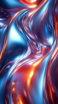Abstract digital artwork showcasing fluid and reflective metallic textures and lighting