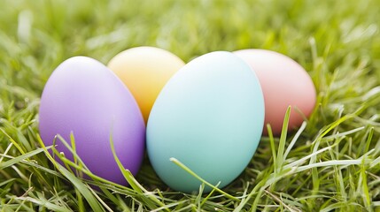 Fototapeta premium Colorful easter eggs on lush green grass in a springtime celebration scene