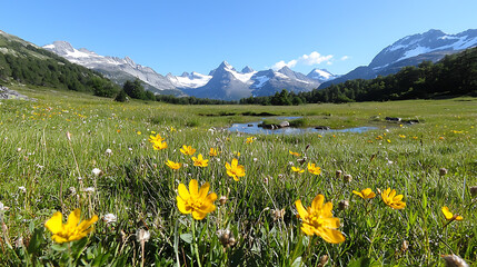 Fototapeta premium Breathtaking meadow adventure in the swiss alps nature photography scenic landscape vibrant environment panoramic view