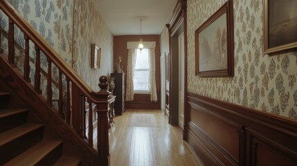 Elegant Victorian Interior: A Grand Staircase and Hallway