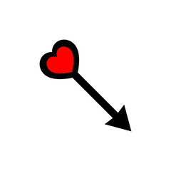 Straight arrow pointer with heart. Vector icon on white background.
