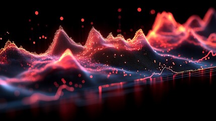 A digital visual of bright data analysis represented abstractly in red