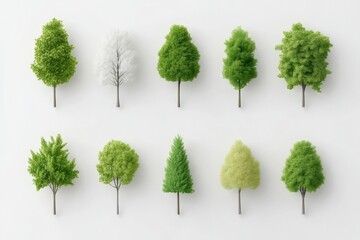 Various tree top views, realistic 3D models