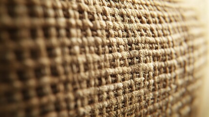 Close-up of tightly woven, light brown burlap texture