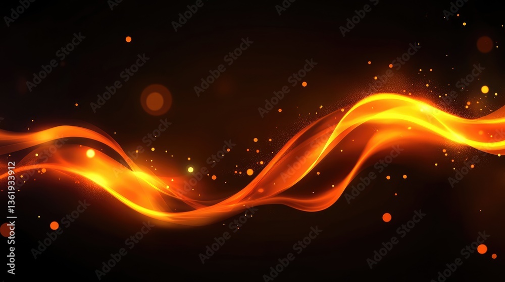 Poster abstract representation of flowing orange and yellow waves against a dark background, creating a dyn