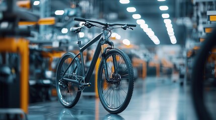 Hightech laser systems engraving branding on bicycle frames in a modern factory