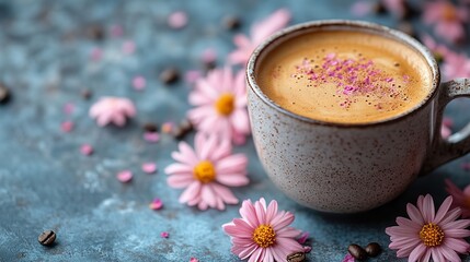 cup of coffee with flowers