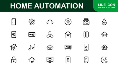 Professional Home Automation Icon Set Vector Illustration. Most Useful Icons for Smart Devices, Automation Systems, and Home Control Features.