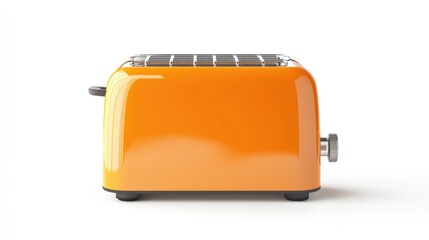 A vibrant orange toaster with a sleek design sits on a clean white surface, emphasizing modern kitchen aesthetics