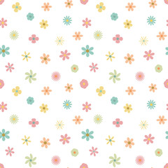 Abstract Seamless floral pattern, simple colorful flowers hand drawn pattern, vintage groovy flowers. 60s, 70s, 80s 
