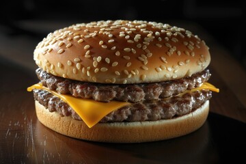 A delicious cheeseburger with two patties and sesame seed bun