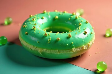 Green colored torus with sparkling beads on a colorful background,  sparkles,  abstract