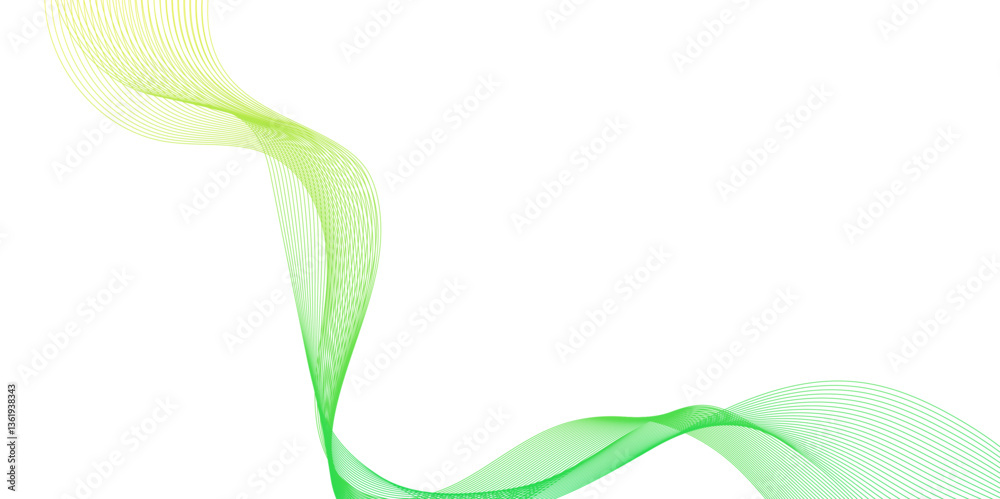 Wall mural abstract minimal tech with wave green lines and light yellow points on a white background, abstract 
