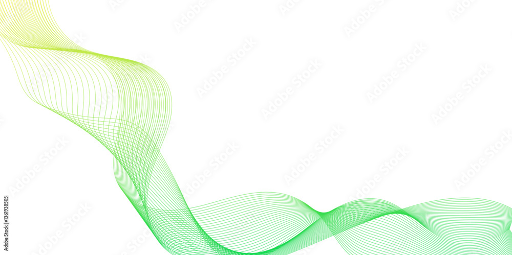 Sticker abstract background with green wavy lines, flowing lines with gradient texture, the green lines are 