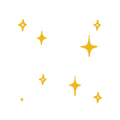 Hand-drawn golden sparkles in a scattered pattern, illustrated in a simple and clean watercolor style on white background.
