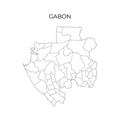 Simple black and white outline map of Gabon, displaying its regional divisions. Ideal for geography education, cartography, and study materials