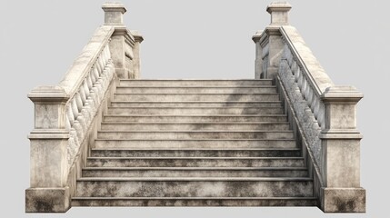 Obraz premium Stone staircase with ornate railings leading upward, surrounded by a neutral background, ideal for architectural use