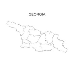 Obraz premium Vector outline map of Georgia, displaying its internal regions and borders, suitable for geographical, political, and educational use