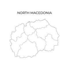Fototapeta premium Black and white vector outline map of North Macedonia, showing its regions and administrative borders, suitable for educational and political purposes