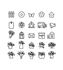 collections de symboles pour le jardinier,  fleuriste, créateur floral, herboriste, floriculteur ou floraliste, naturaliste, botaniste. Modèles vectoriels modifiables et ajustables.