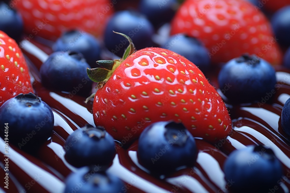 Aufkleber fresh strawberries and blueberries drizzled with chocolate create a delicious dessert display with v
