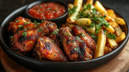 Fototapeta premium fried chicken wings with fries
