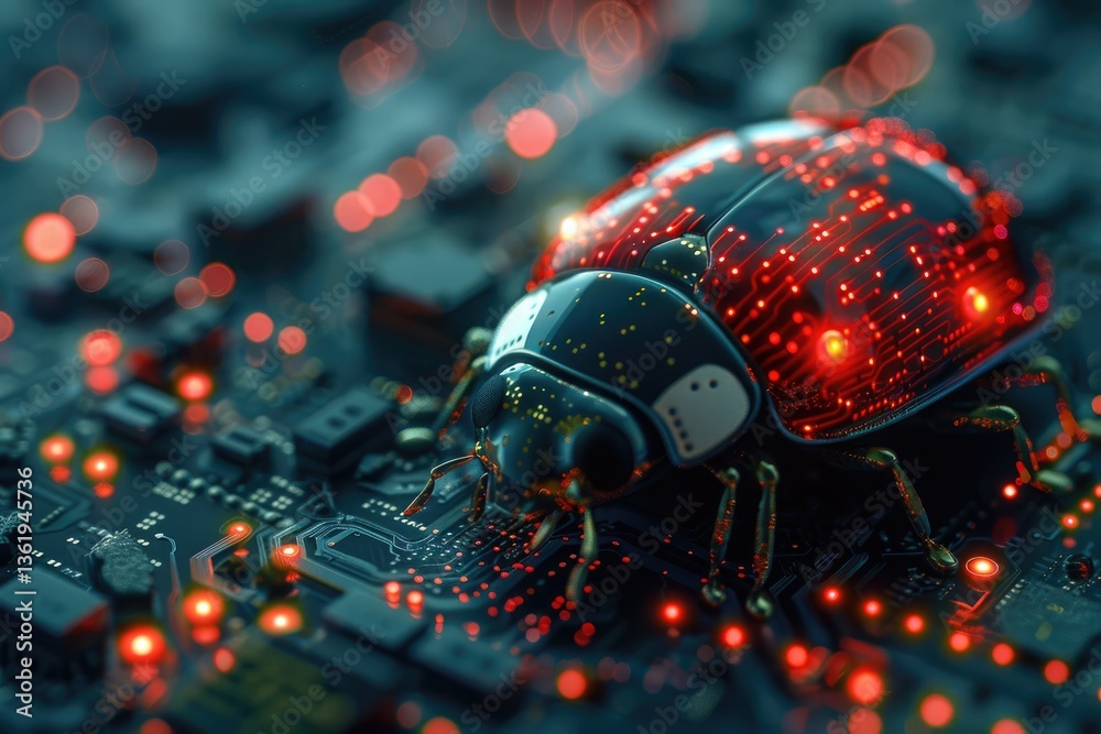 Poster a digital bug spreads on a computer circuit board