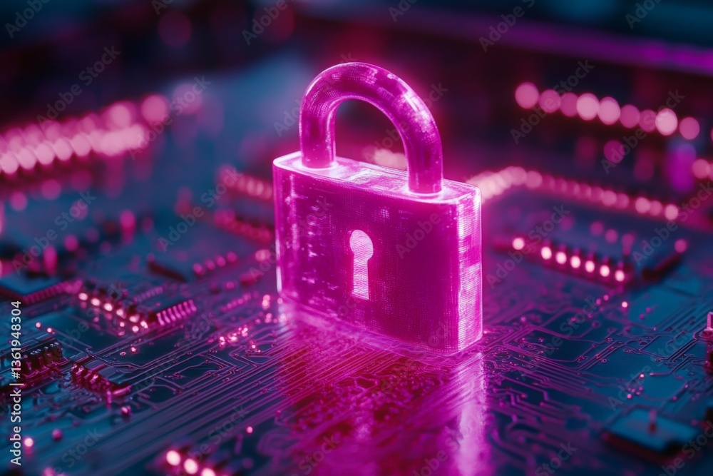 Aufkleber Digital security lock on a vibrant circuit board background showcasing technology and innovation in cybersecurity