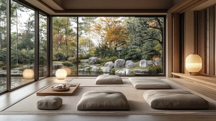 Fototapeta premium Serene Japanese Zen Garden Room Interior Design