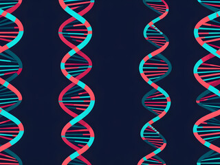 Colorful double helix dna illustration against a dark blue background evokes modern scientific research.