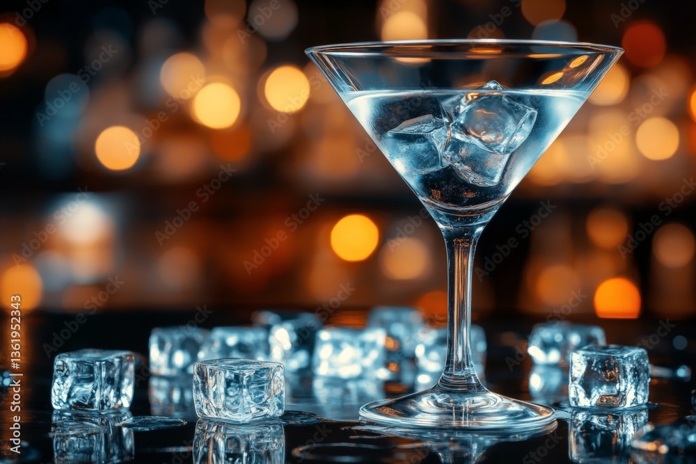 Aufkleber refreshing cocktail with ice cubes on a bar top during evening hours