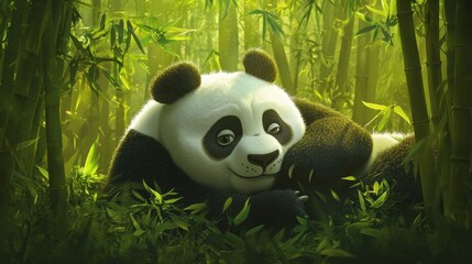 The fluffy, patchy fur of a panda bear lounging in a bamboo grove.