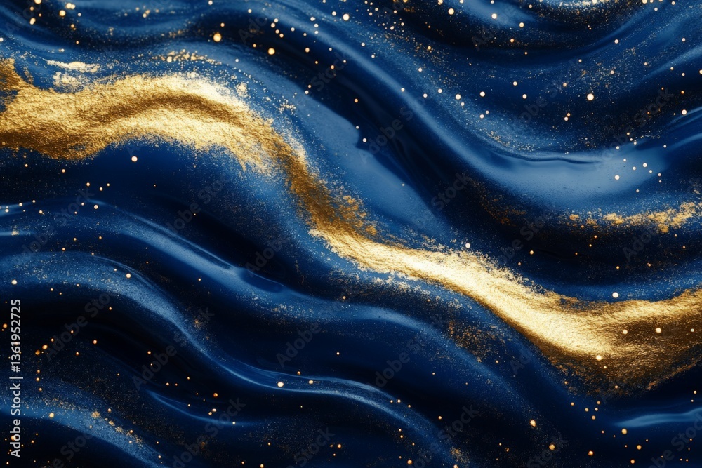 Poster beautiful blue and gold abstract wave design with shimmering elements reflecting light