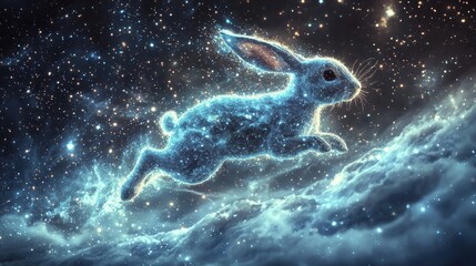 Mystical Rabbit Leaping Through a Starry Cosmic Universe