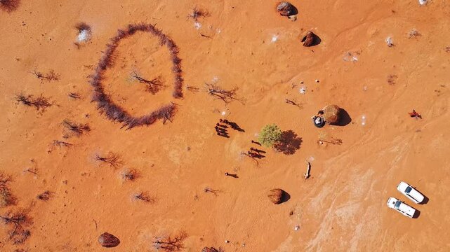 Namibia. Donne himbi in una danza propiziatoria. Aerial shot