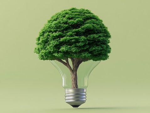 Green Tree Lightbulb Concept