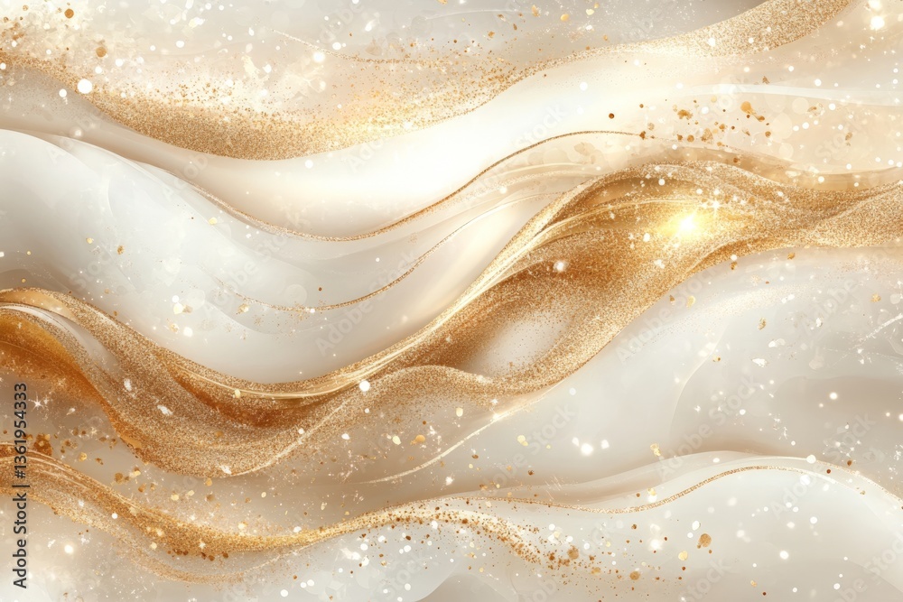 Poster Abstract golden wave design with shimmering effects on a light background