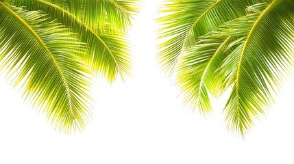 Lush green palm fronds isolated on white.